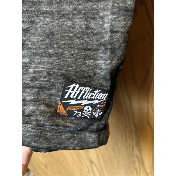 Affliction Men's 2x Motor Club Skull Baseball Tee 3/4 Sleeve Distressed Grey - Picture 3 of 7